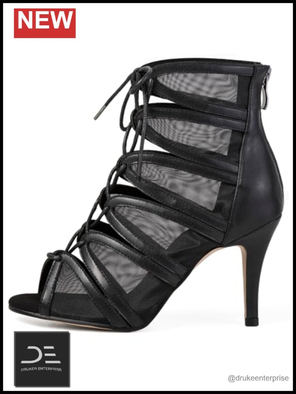Mesh Zipper Ankle Bootie Heels for Ballroom Dance Party Prom